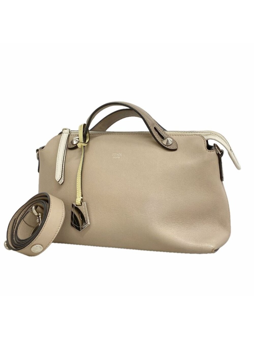 Fendi Handbag by the Way Leather Beige White Silver 2-Way Bag